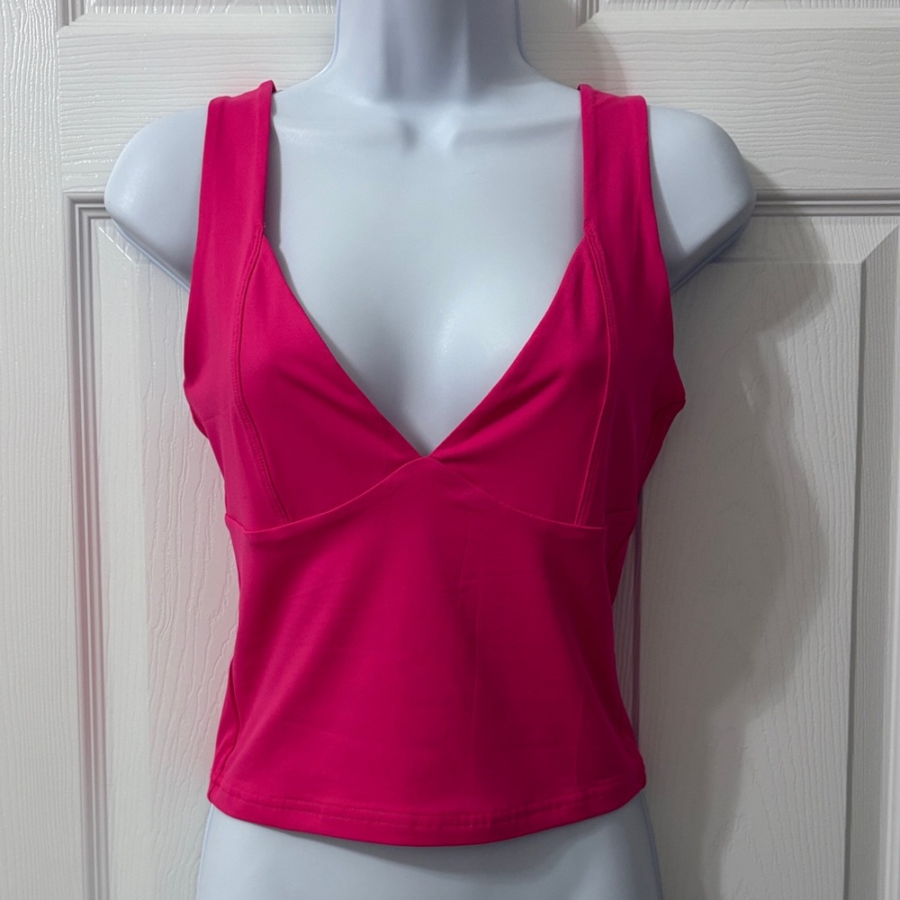 Low Cut Hot Pink Vibrant Crop Top Size Medium